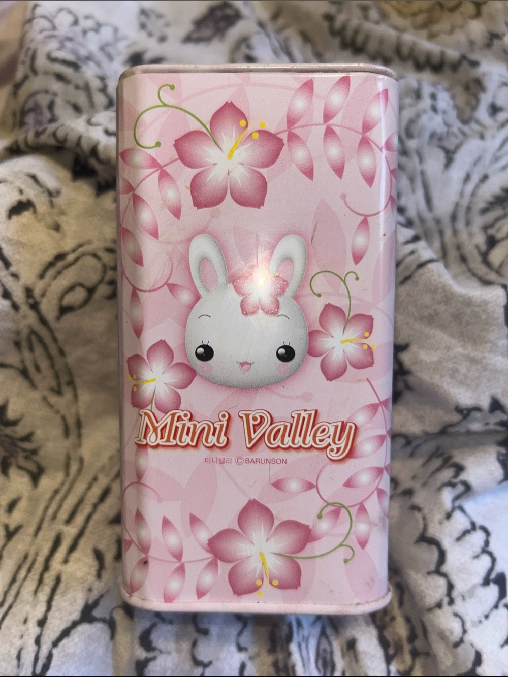 Vintage Mini Valley kawaii bunny Pink sakura flower coin bank tin case korea